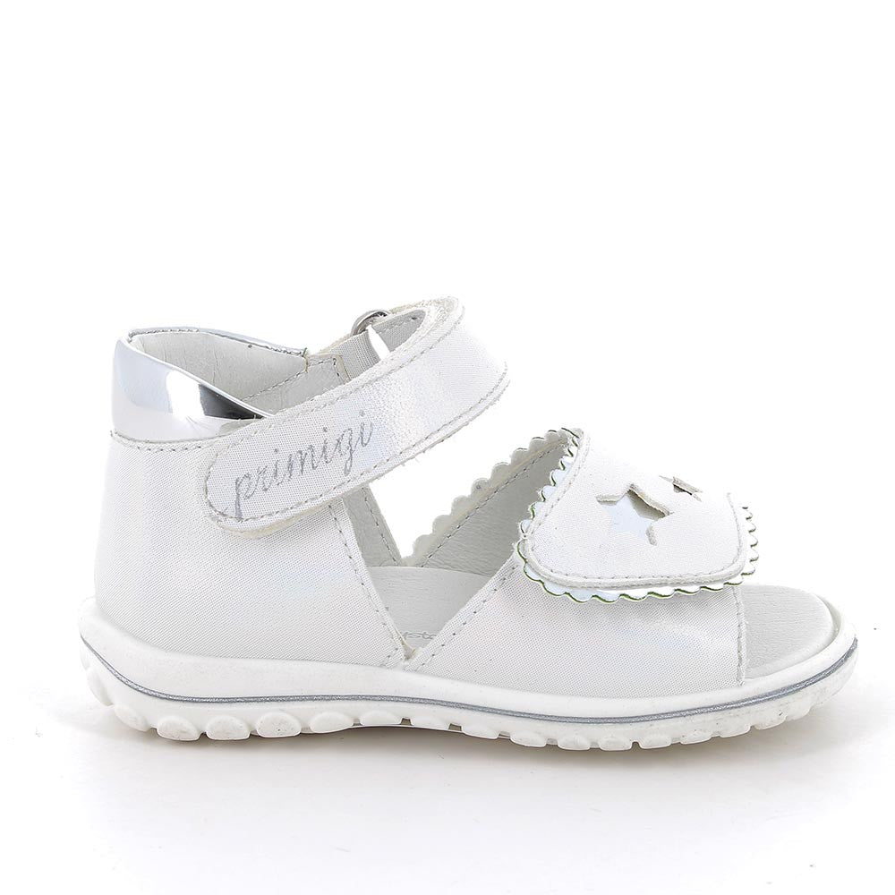 Sandalo PRIMIGI PRIMI PASSI da bambina in pelle/nappa iridescente laminato luxor bianco