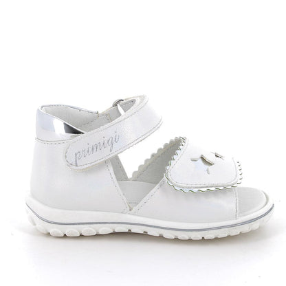 Sandalo PRIMIGI PRIMI PASSI da bambina in pelle/nappa iridescente laminato luxor bianco