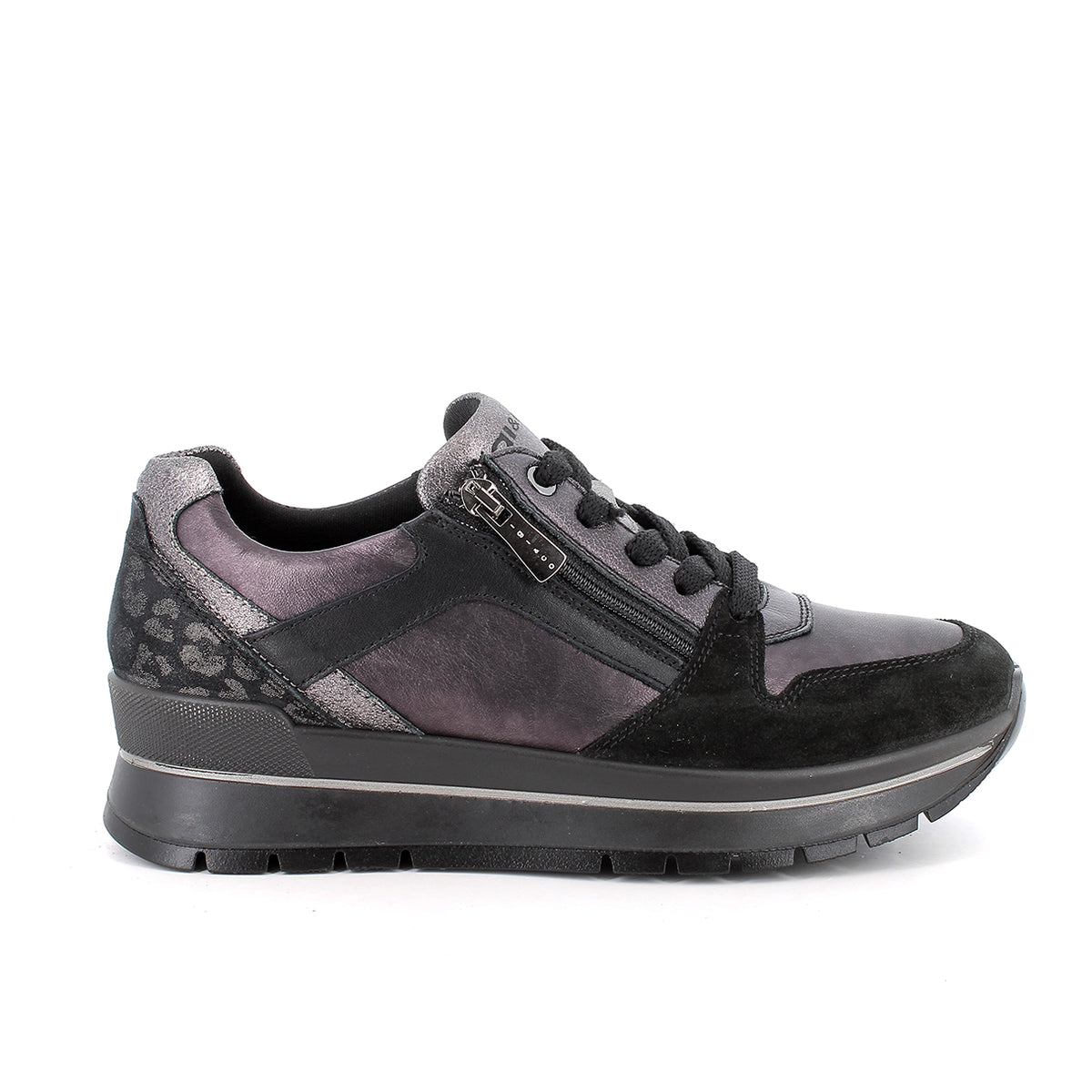 Sneakers IGI&CO scarpa donna MADE IN ITALY in camoscio laminato nero e acciaio