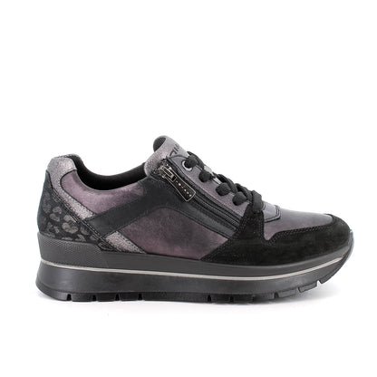 Sneakers IGI&CO scarpa donna MADE IN ITALY in camoscio laminato nero e acciaio