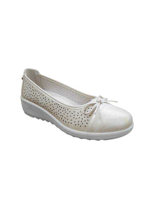 Mocassino AMARPIES scarpa linea confort donna in pelle bucata platino/gold chiaro