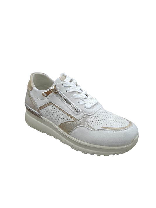 Sneakers AMARPIES scarpa da donna casual in nabuk bianco latte e laminato