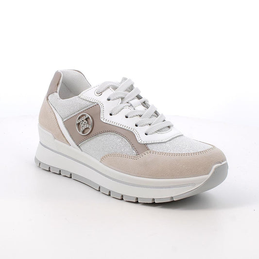 Sneakers IGI&CO scarpa donna MADE IN ITALY camoscio grigio e tessuto laminato bianco