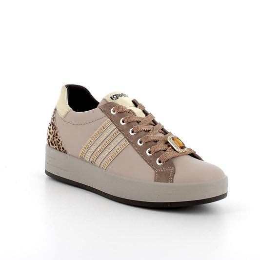 Sneakers IGI&CO scarpa da donna MADE IN ITALY in pelle/nappa visone e leopardato