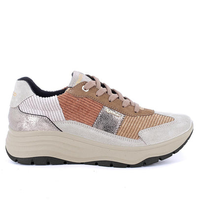 Sneakers IGI&CO scarpa sportiva donna MADE IN ITALY camoscio avorio e velluto tortora