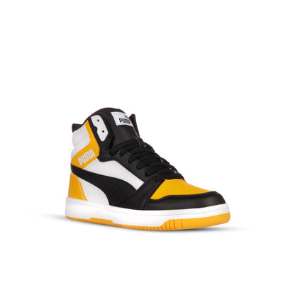 PUMA REBOUND V6 Mid Jr Scarpa da uomo basket in pelle bianca nera e gialla
