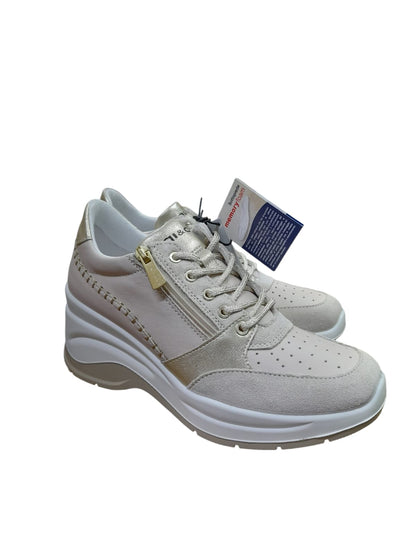 Sneakers IGI&CO scarpa sportiva a zeppone donna MADE IN ITALY pelle e camoscio beige