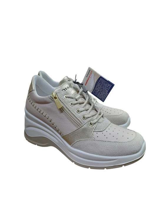 Sneakers IGI&CO scarpa sportiva a zeppone donna MADE IN ITALY pelle e camoscio beige