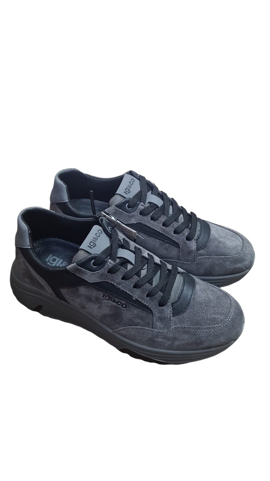 Sneaker IGI&CO scarpa uomo MADE IN ITALY camoscio grigio scuro con MEMORY FOAM