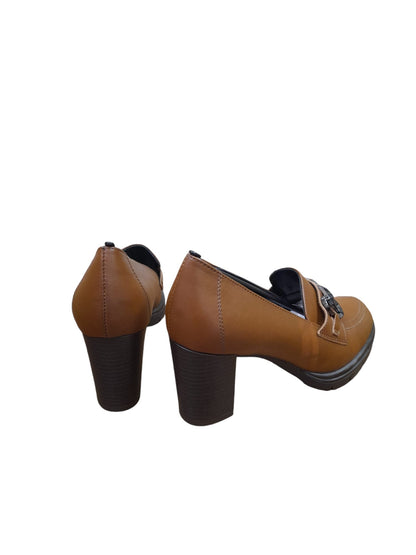 Mocassino IGI&CO scarpa donna a tacco MADE IN ITALY in pelle/vitello marrone/cuoio
