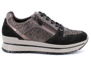 Sneakers IGI&CO scarpa donna MADE IN ITALY in camoscio nero scarabeo bronzo