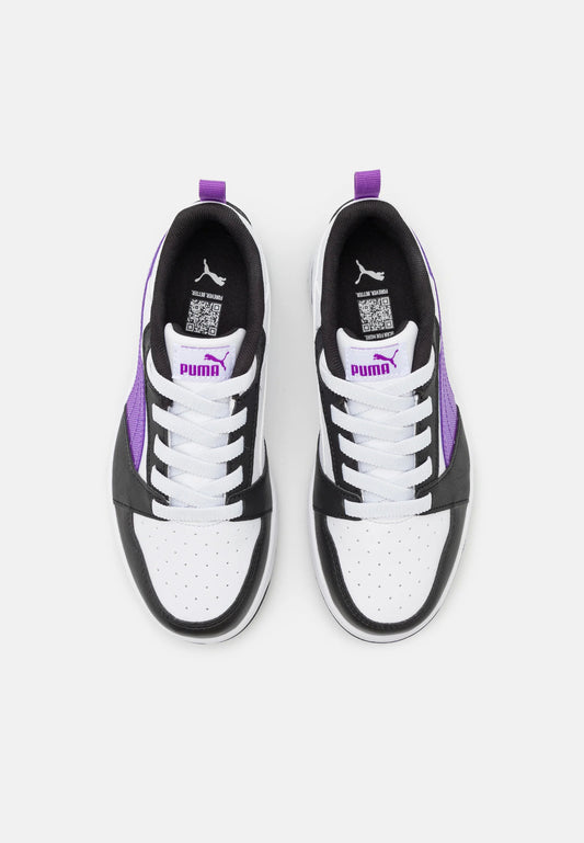 Puma Rebound V6 Lo BOUNCY SKY AC + PS scarpa da bambina in pelle nera e bianca