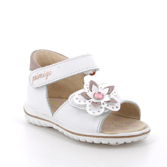 Sandalo PRIMIGI PRIMI PASSI da bambina in pelle/nappa iridescente luxor bianco