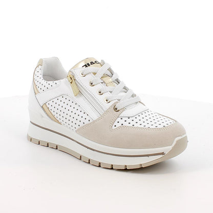 Sneakers IGI&CO scarpa donna MADE IN ITALY camoscio beige e pelle bianco