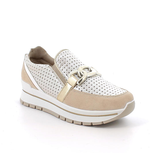 Mocassino IGI&CO scarpa donna MADE IN ITALY in camoscio avorio e pelle platino