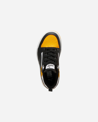 Puma REBOUND V6 LO AC+PS scarpa ginnastica da bambino in pelle nera bianca e gialla