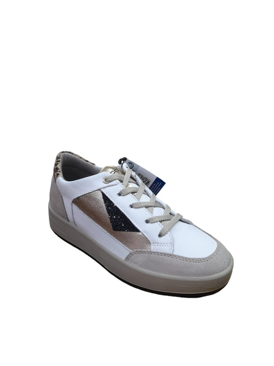 Sneakers IGI&CO scarpa da donna MADE IN ITALY in pelle/nappa bianco e camoscio beige