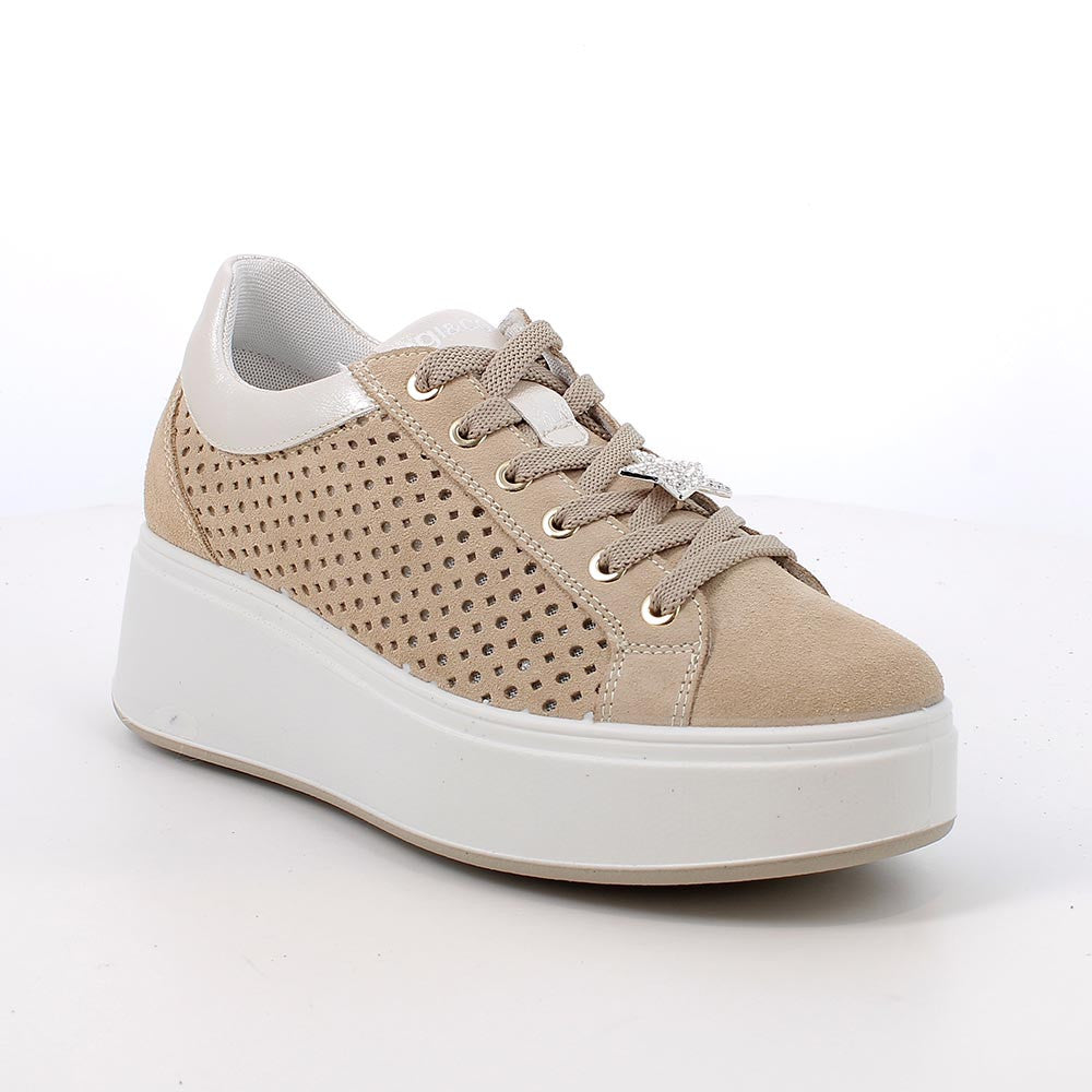 Sneakers IGI&CO PLATFORM scarpa donna a zeppa MADE IN ITALY in camoscio super avorio