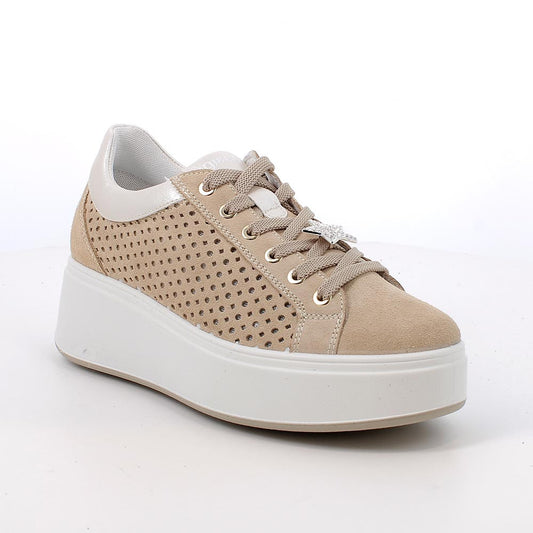 Sneakers IGI&CO PLATFORM scarpa donna a zeppa MADE IN ITALY in camoscio super avorio