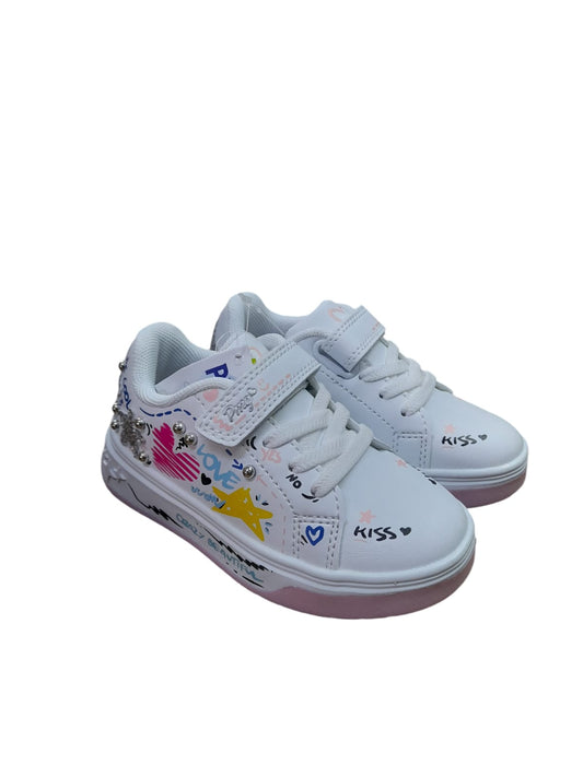 Sneakers PRIMIGI SPORT scarpa da ginnastica bambina in pelle/nappa bianco e glitter