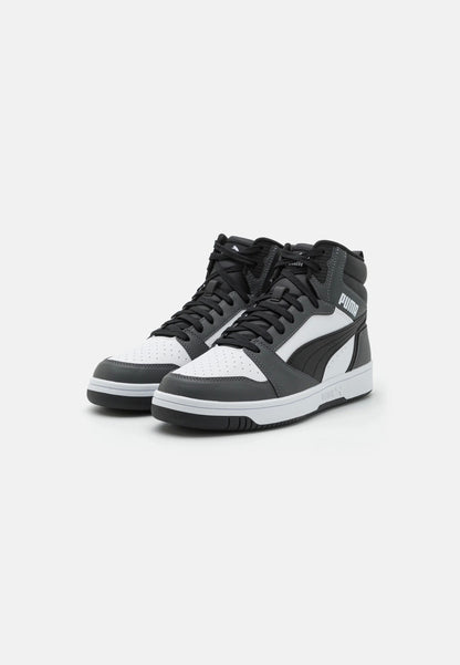 PUMA REBOUND V6 Mid Scarpa da uomo basket/ginnastica in pelle grigio bianca e nera