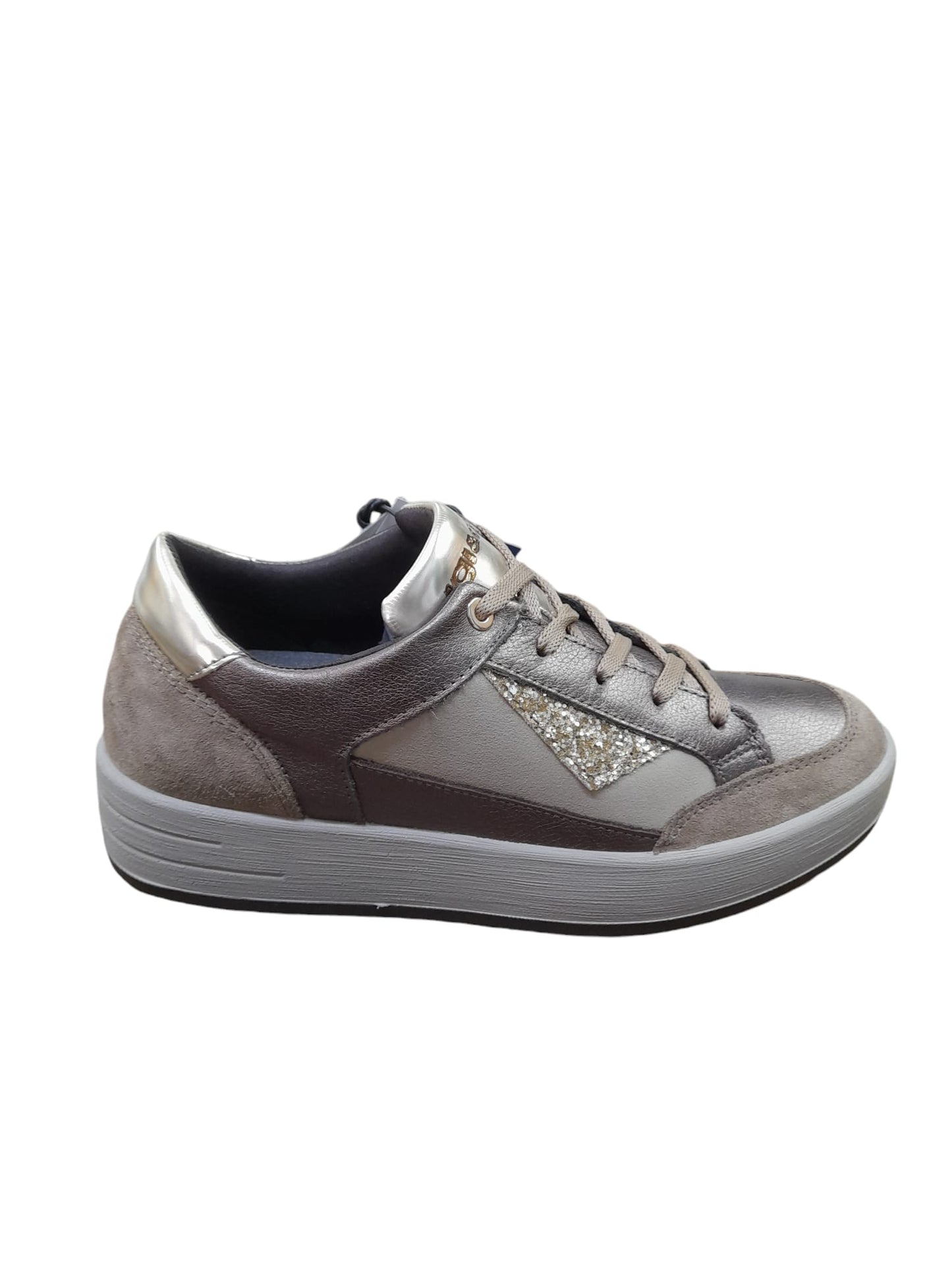 Sneakers IGI&CO scarpa donna MADE IN ITALY pelle/fiore bottolato e camoscio bronzo