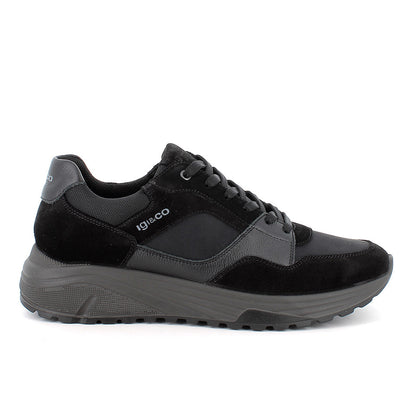 Scarpa uomo IGI&CO sneakers MADE IN ITALY in camoscio e nabuk nera con memory foam