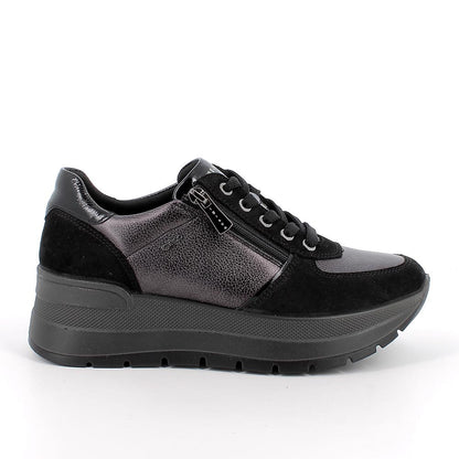 Sneakers IGI&CO scarpa sportiva da donna MADE IN ITALY in camoscio e pelle nero