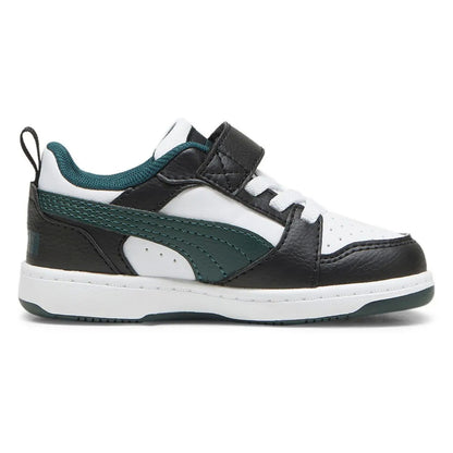 Puma REBOUND V6 LO AC+INF scarpa ginnastica primi passi in pelle nera bianca e verde