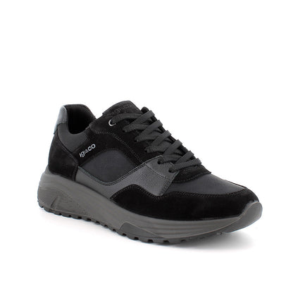 Scarpa uomo IGI&CO sneakers MADE IN ITALY in camoscio e nabuk nera con memory foam