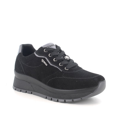 Sneakers IGI&CO scarpa donna MADE IN ITALY in camoscio crosta nero