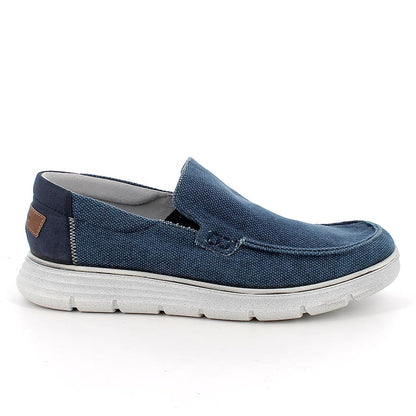 Mocassino IGI&CO scarpa da uomo MADE IN ITALY in tessuto canvas delave blu