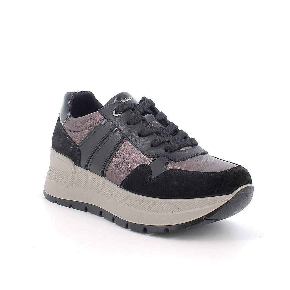 Sneakers IGI&CO scarpa sportiva donna a zeppa MADE IN ITALY in camoscio nero