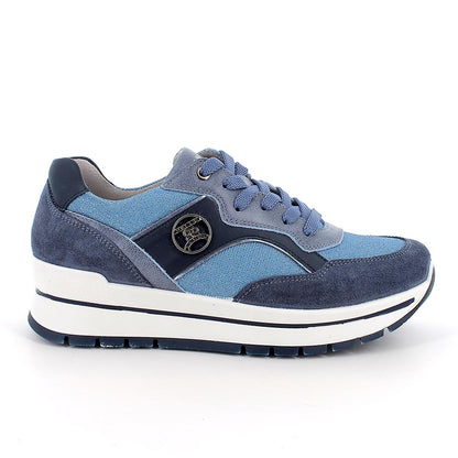 Sneakers IGI&CO scarpa donna MADE IN ITALY in camoscio e tessuto laminato avio jeans