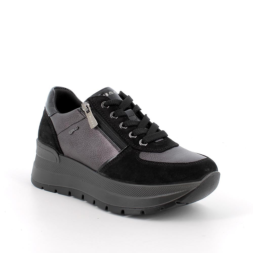 Sneakers IGI&CO scarpa sportiva da donna MADE IN ITALY in camoscio e pelle nero