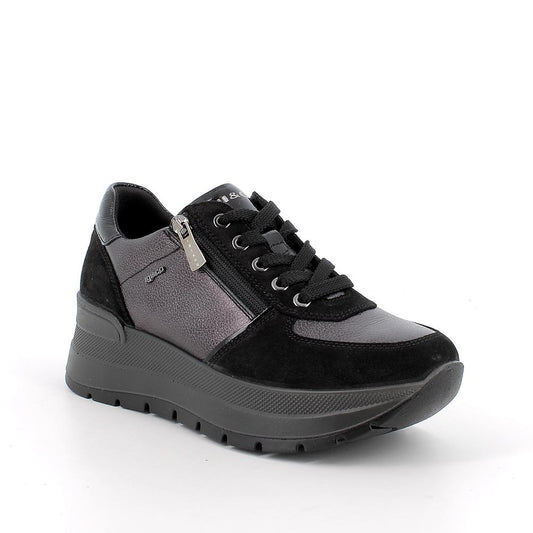 Sneakers IGI&CO scarpa sportiva da donna MADE IN ITALY in camoscio e pelle nero