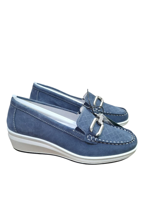 Mocassino ENVAL SOFT scarpa donna linea confort MADE IN ITALY in camoscio blu jeans