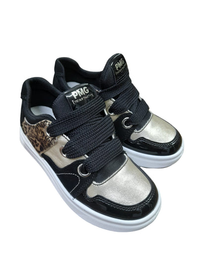 Sneaker PRIMIGI BLACK LAB scarpa sportiva da bambina in camoscio e vernice nero