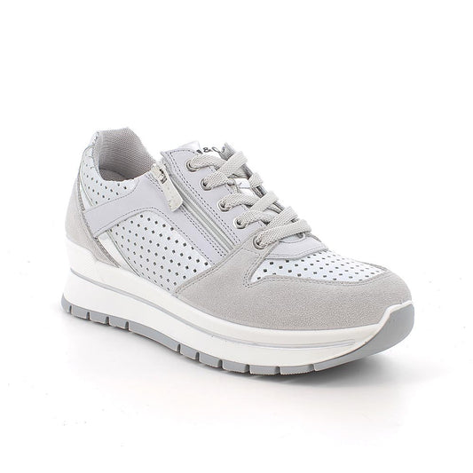 Sneakers IGI&CO scarpa donna MADE IN ITALY camoscio perla e pelle argento