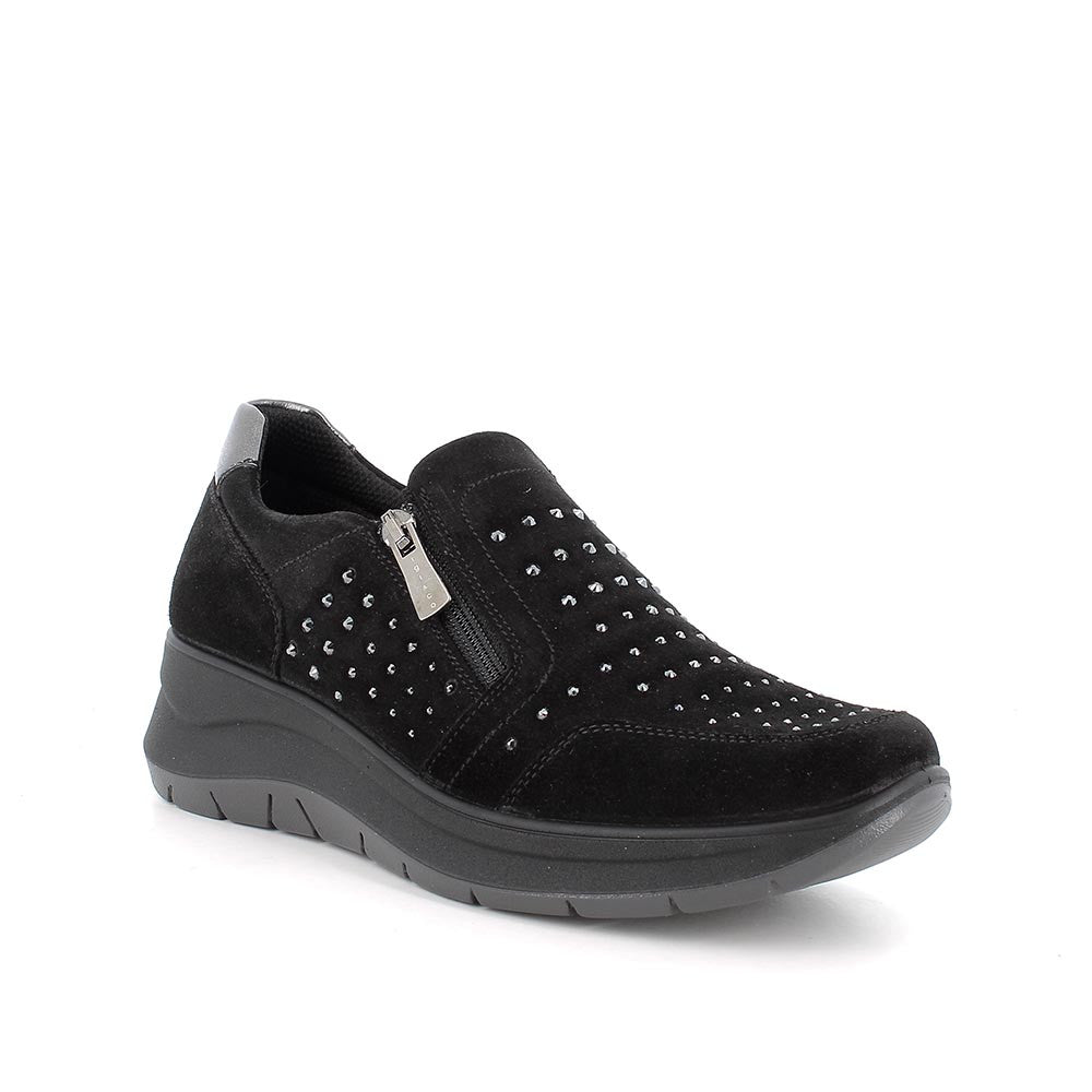 Sneakers IGI&CO scarpa sportiva da donna MADE IN ITALY in camoscio nero e brillantini