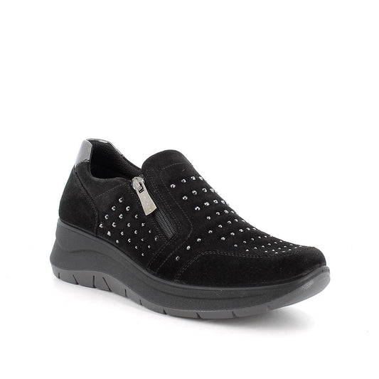 Sneakers IGI&CO scarpa sportiva da donna MADE IN ITALY in camoscio nero e brillantini