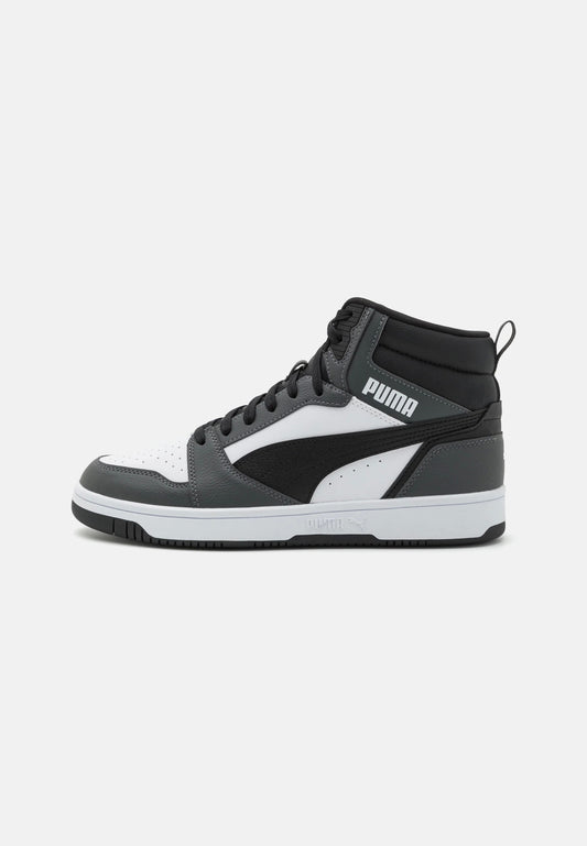 PUMA REBOUND V6 Mid Scarpa da uomo basket/ginnastica in pelle grigio bianca e nera