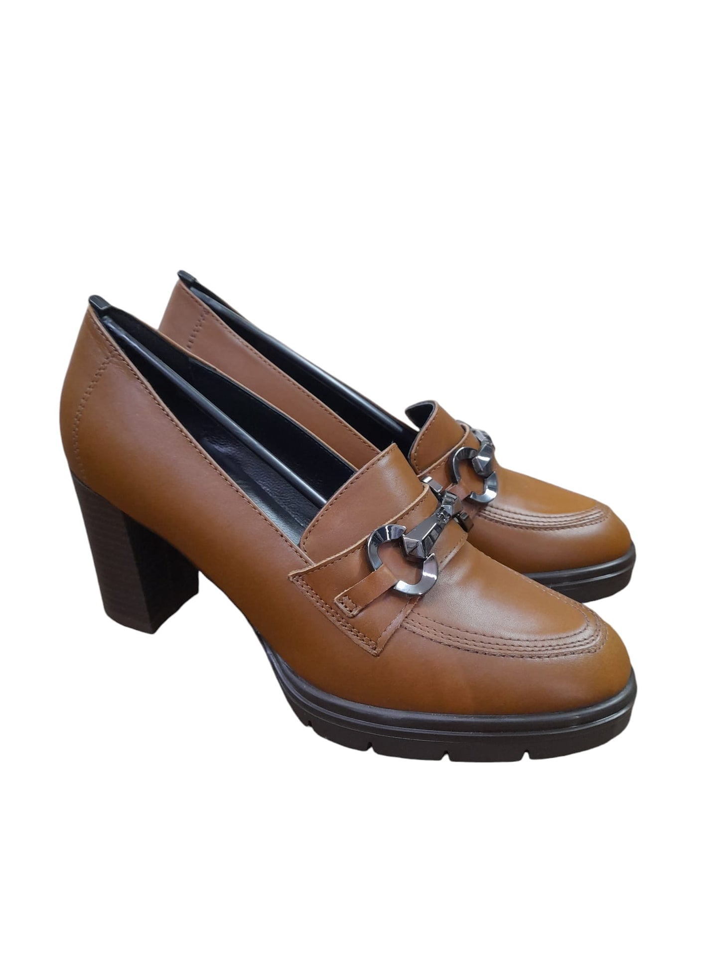 Mocassino IGI&CO scarpa donna a tacco MADE IN ITALY in pelle/vitello marrone/cuoio
