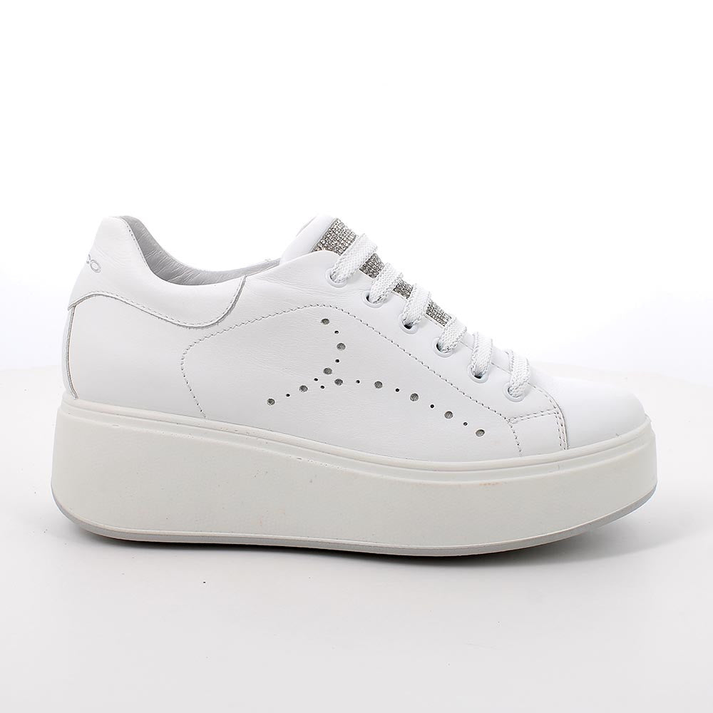 Sneakers IGI&CO PLATFORM scarpa donna a zeppa MADE IN ITALY in pelle/nappa bianco