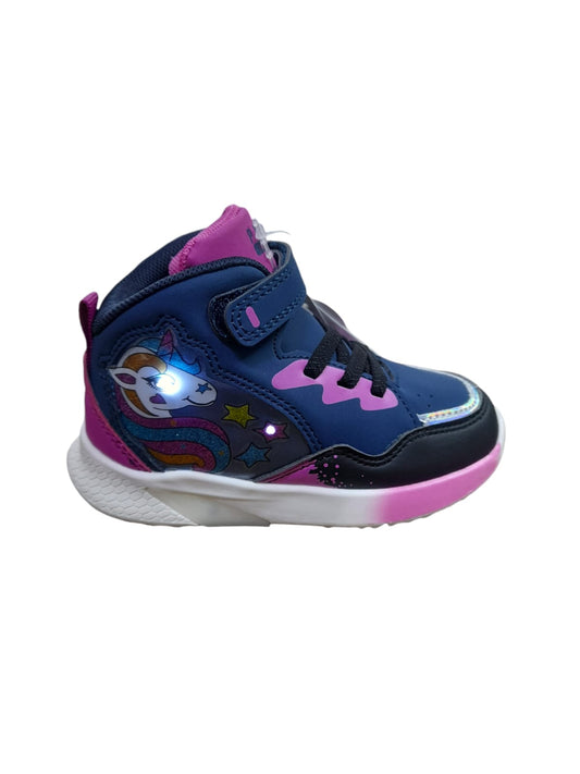 Scarpa PRIMIGI SPORT LIGHTS ginnastica bambina a luci led bambino pelle blu rialzato