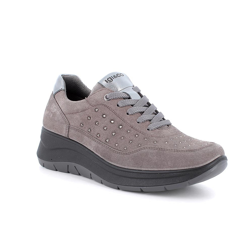Sneakers IGI&CO scarpa sportiva donna MADE IN ITALY in camoscio grigio e brillantini