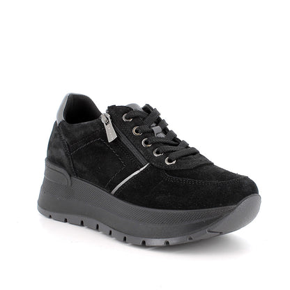 Sneakers IGI&CO scarpa donna MADE IN ITALY in camoscio super nero a zeppa