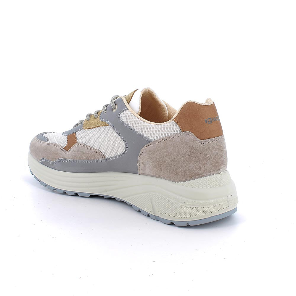 Sneakers IGI&CO scarpa sportiva uomo MADE IN ITALY camoscio e rete beige e perla