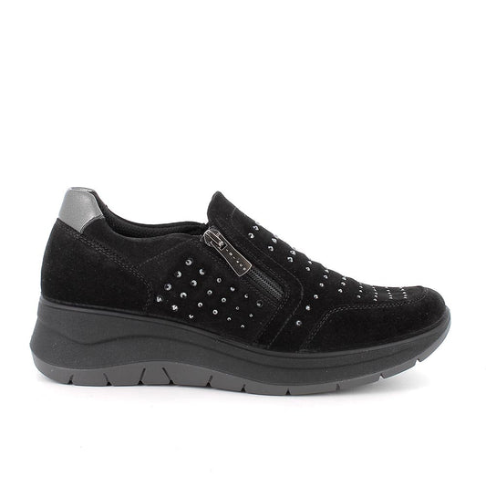 Sneakers IGI&CO scarpa sportiva da donna MADE IN ITALY in camoscio nero e brillantini