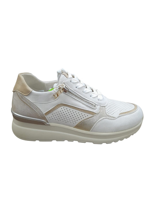 Sneakers AMARPIES scarpa da donna casual in nabuk bianco latte e laminato